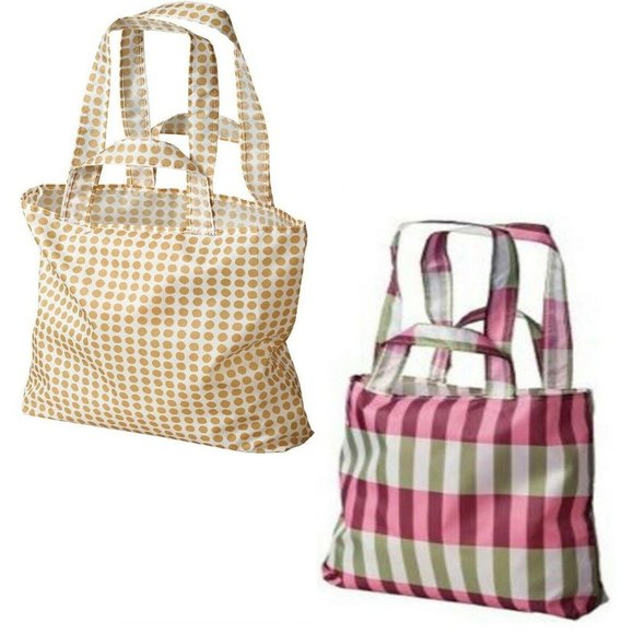 IKEA Other - 2 IKEA Skynke Reusable Shopping Bags Handles Pouch Plaid Polka Dot Sustainable